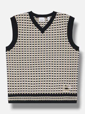 Burberry Men Beige Black Elijah Knit V-Neck Pullover Sweater Vest Size L